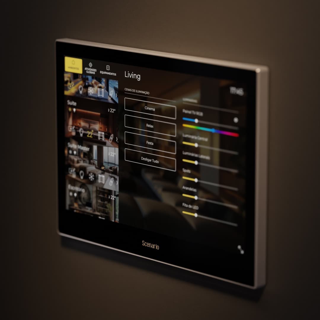 Casa inteligente de alto padrão — painel touchwall Scenario em residência premium