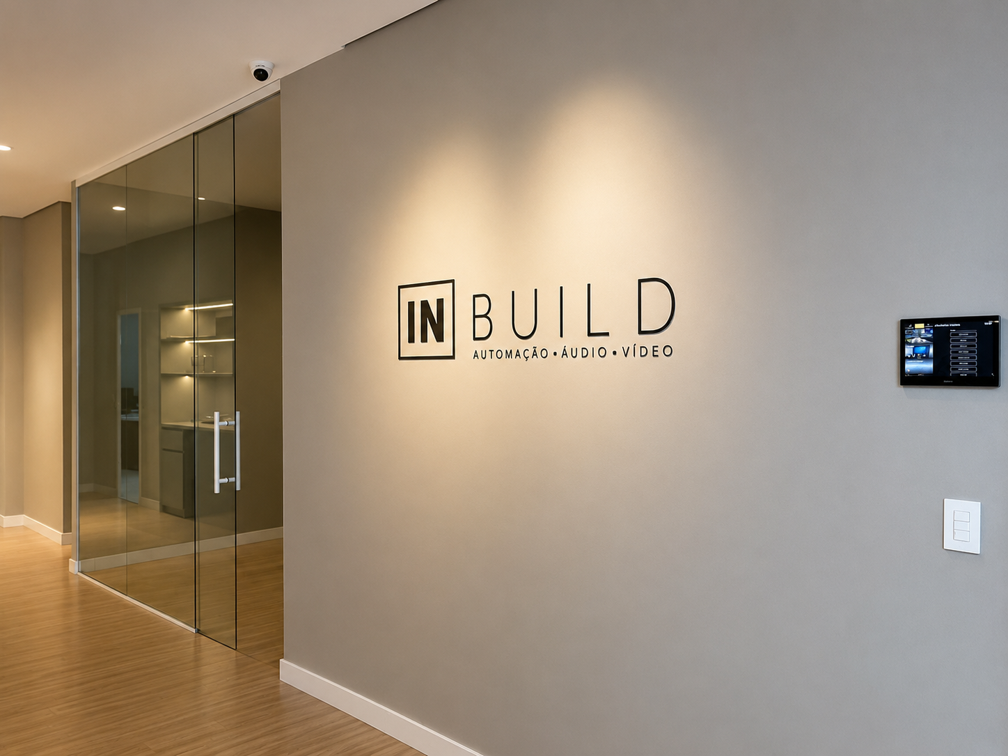 Hall de entrada do showroom INBUILD com keypad Scenario Automation