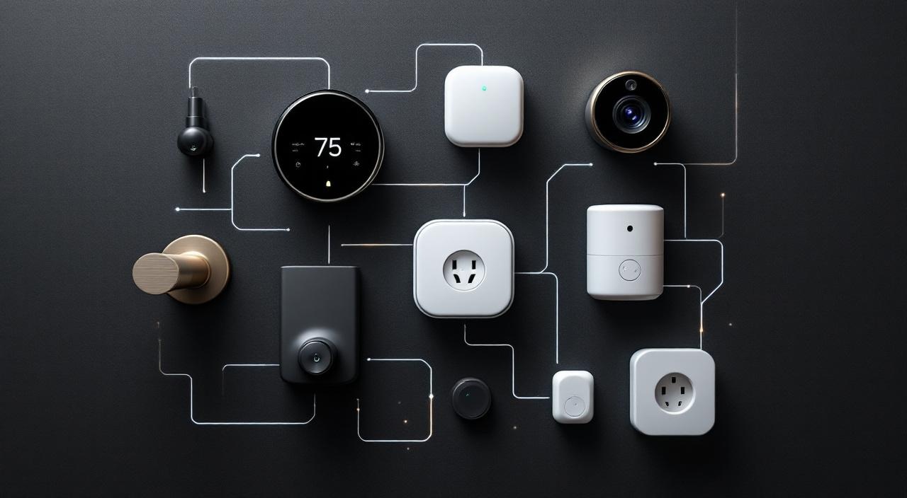 Ecossistema de dispositivos IoT residenciais conectados em rede em residência de alto padrão