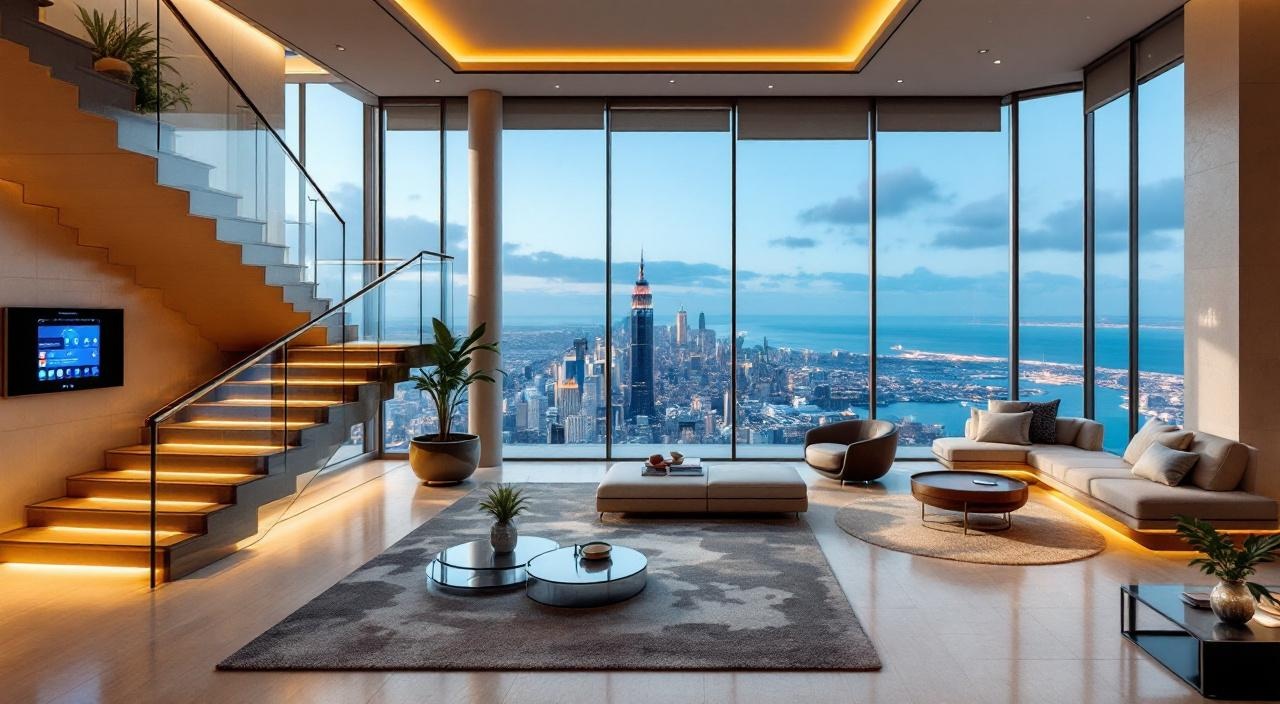 Cobertura triplex de alto padrão com vista panorâmica e automação residencial integrada em múltiplos andares