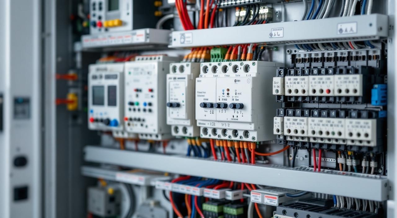 Quadro elétrico com módulos de automação e relés de contato seco instalados em imóvel novo