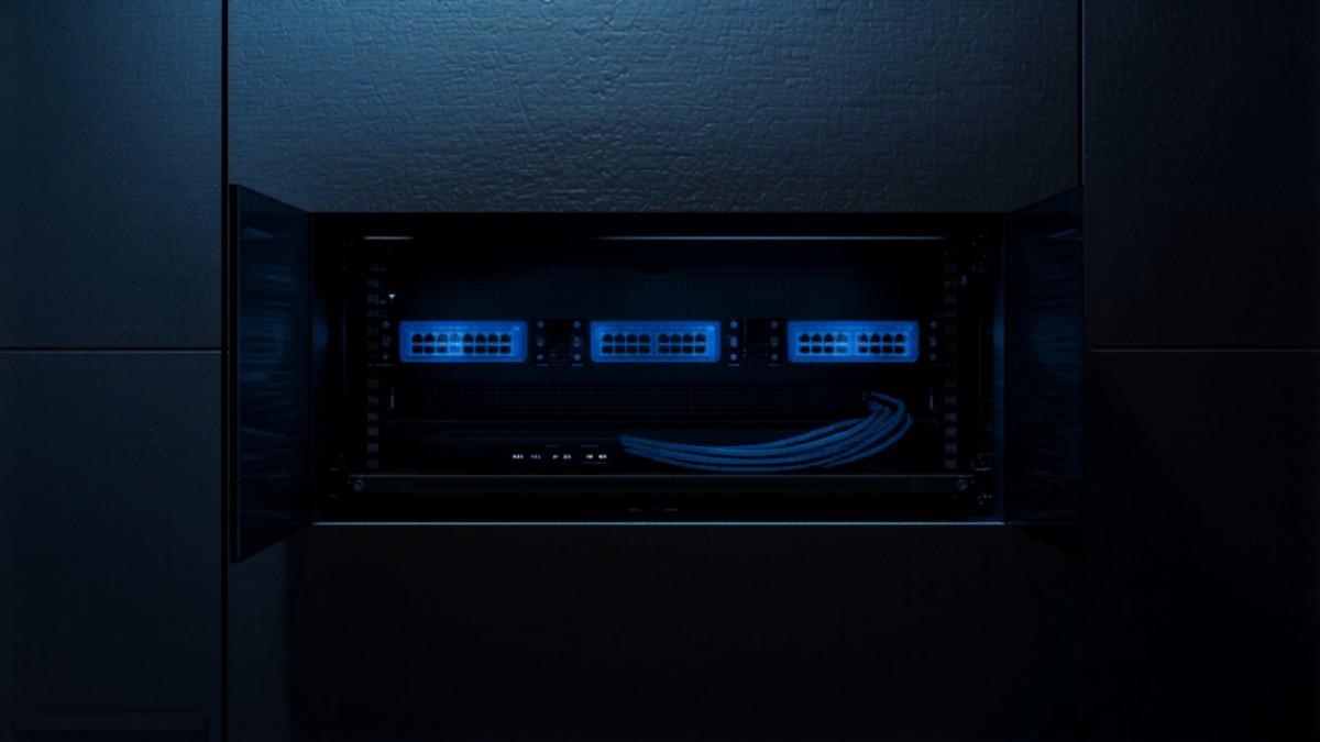 Rack residencial com switches gerenciados e access points de rede profissional